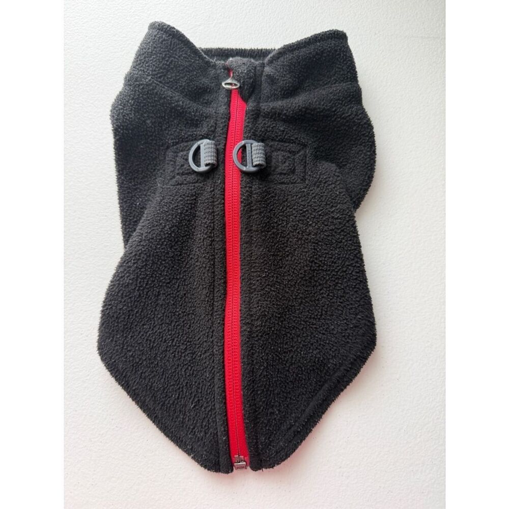 🐶 Black Fleece Dog Coat with Red Zipper
